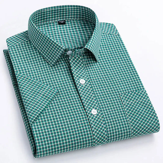 Men's Green Checks Half Sleeve Cotton Shirt -