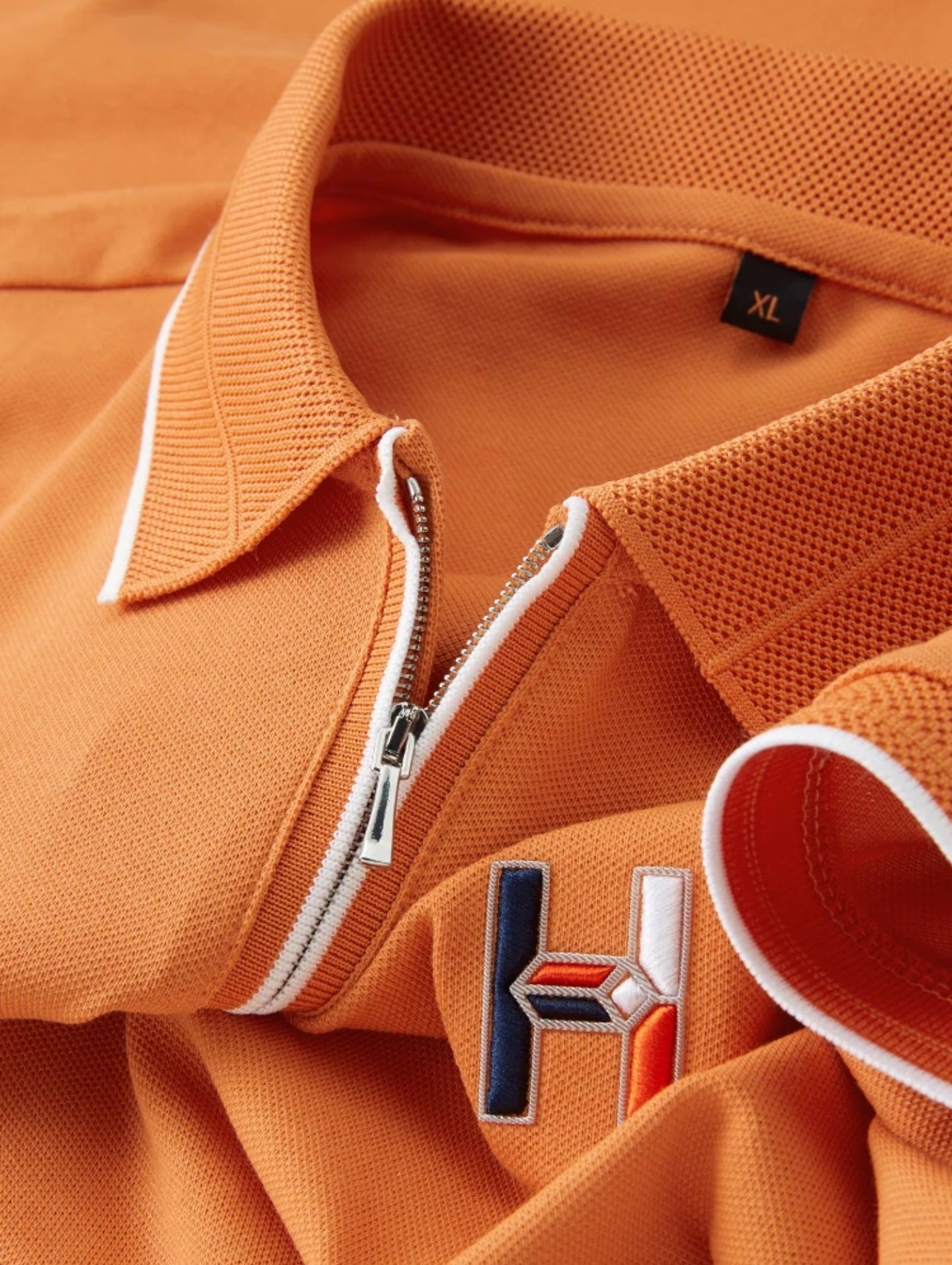 Zipper Polo Knit Half Sleeve Orange T-shirt -